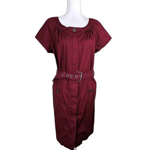 Martin + Osa ~Woman Size 14~ Burgundy Red Short Sleeve Shirt Belted Dress Zip-Up